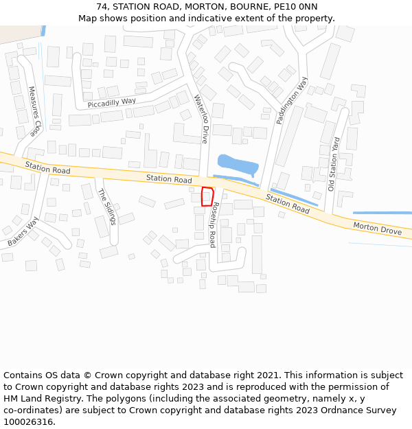 74, STATION ROAD, MORTON, BOURNE, PE10 0NN: Location map and indicative extent of plot