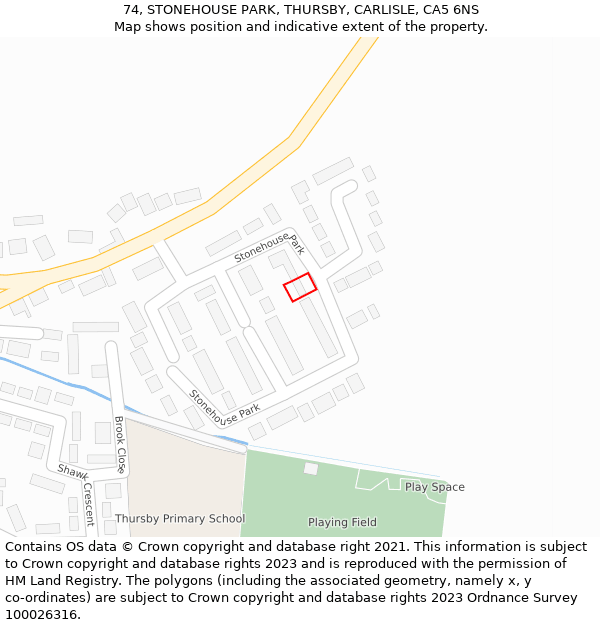 74, STONEHOUSE PARK, THURSBY, CARLISLE, CA5 6NS: Location map and indicative extent of plot