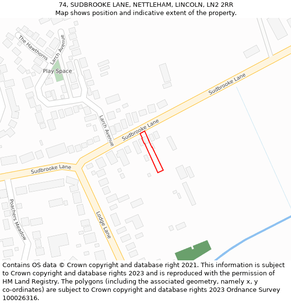 74, SUDBROOKE LANE, NETTLEHAM, LINCOLN, LN2 2RR: Location map and indicative extent of plot