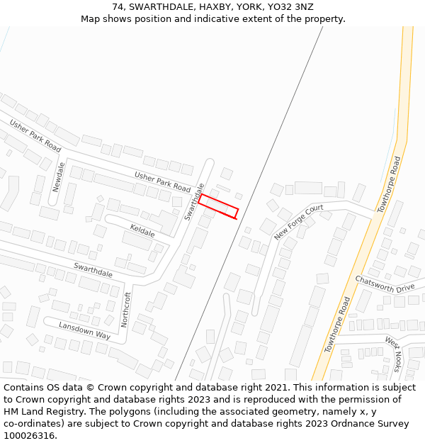 74, SWARTHDALE, HAXBY, YORK, YO32 3NZ: Location map and indicative extent of plot