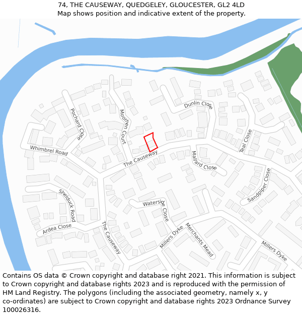 74, THE CAUSEWAY, QUEDGELEY, GLOUCESTER, GL2 4LD: Location map and indicative extent of plot