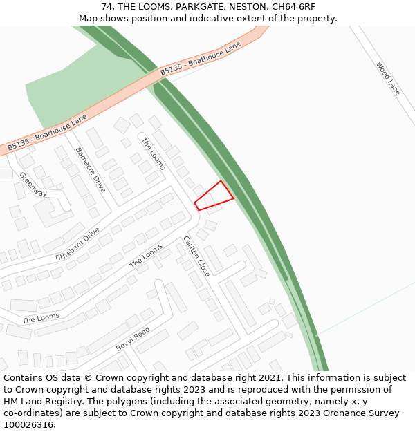 74, THE LOOMS, PARKGATE, NESTON, CH64 6RF: Location map and indicative extent of plot