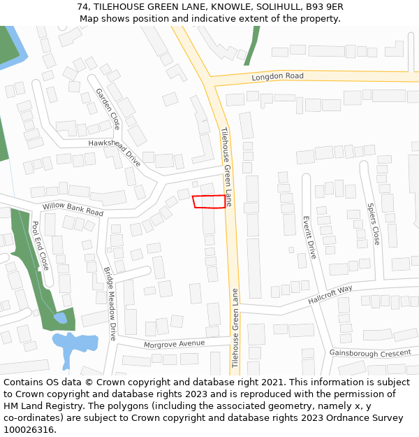 74, TILEHOUSE GREEN LANE, KNOWLE, SOLIHULL, B93 9ER: Location map and indicative extent of plot