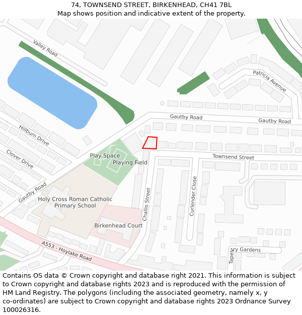 74, TOWNSEND STREET, BIRKENHEAD, CH41 7BL: Location map and indicative extent of plot