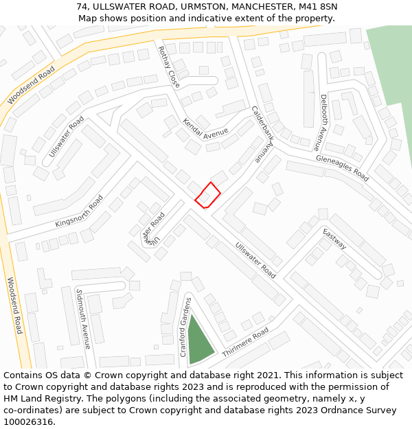 74, ULLSWATER ROAD, URMSTON, MANCHESTER, M41 8SN: Location map and indicative extent of plot