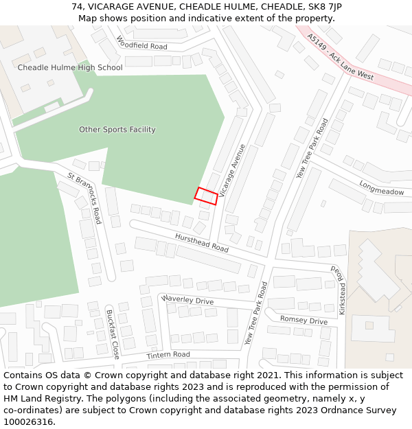 74, VICARAGE AVENUE, CHEADLE HULME, CHEADLE, SK8 7JP: Location map and indicative extent of plot