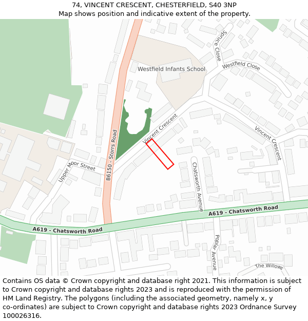 74, VINCENT CRESCENT, CHESTERFIELD, S40 3NP: Location map and indicative extent of plot