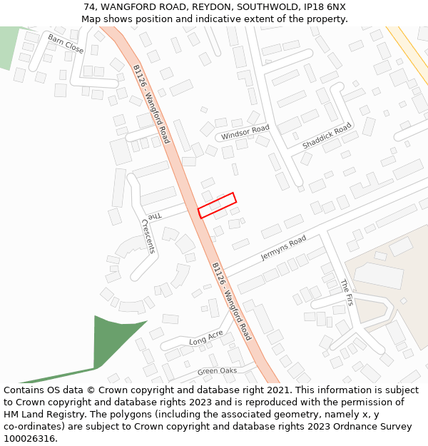 74, WANGFORD ROAD, REYDON, SOUTHWOLD, IP18 6NX: Location map and indicative extent of plot