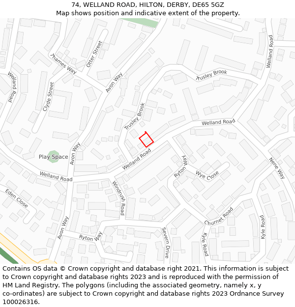 74, WELLAND ROAD, HILTON, DERBY, DE65 5GZ: Location map and indicative extent of plot