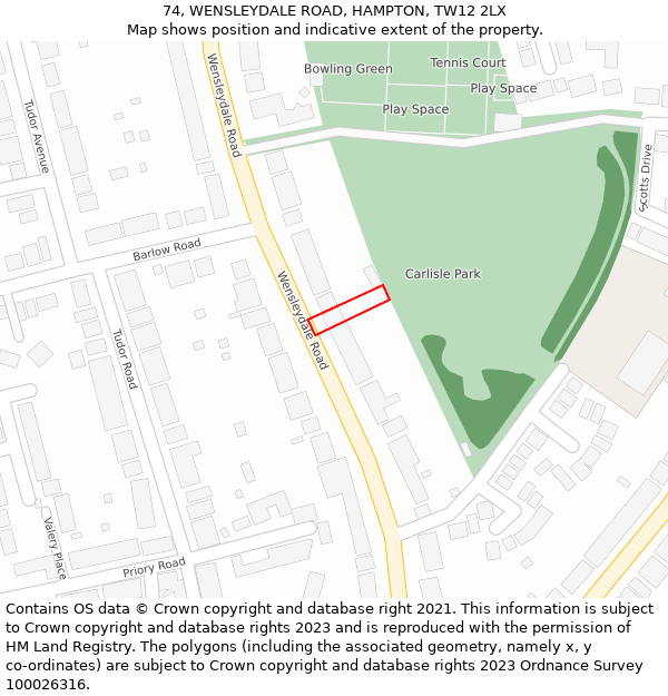 74, WENSLEYDALE ROAD, HAMPTON, TW12 2LX: Location map and indicative extent of plot