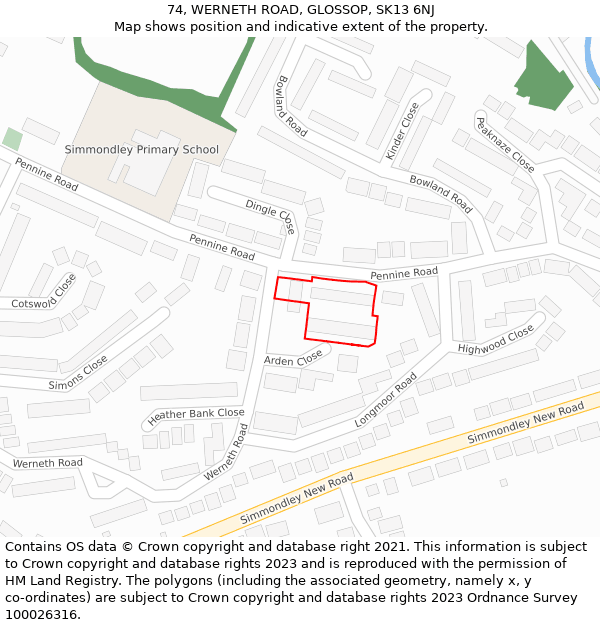 74, WERNETH ROAD, GLOSSOP, SK13 6NJ: Location map and indicative extent of plot