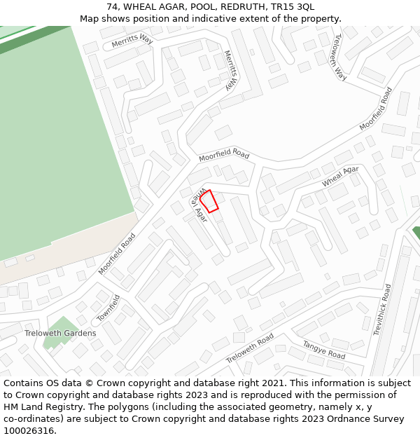 74, WHEAL AGAR, POOL, REDRUTH, TR15 3QL: Location map and indicative extent of plot