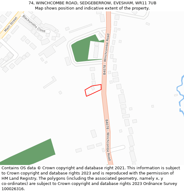 74, WINCHCOMBE ROAD, SEDGEBERROW, EVESHAM, WR11 7UB: Location map and indicative extent of plot