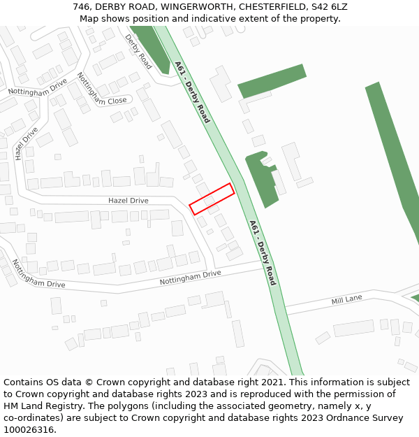 746, DERBY ROAD, WINGERWORTH, CHESTERFIELD, S42 6LZ: Location map and indicative extent of plot