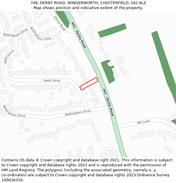 748, DERBY ROAD, WINGERWORTH, CHESTERFIELD, S42 6LZ: Location map and indicative extent of plot