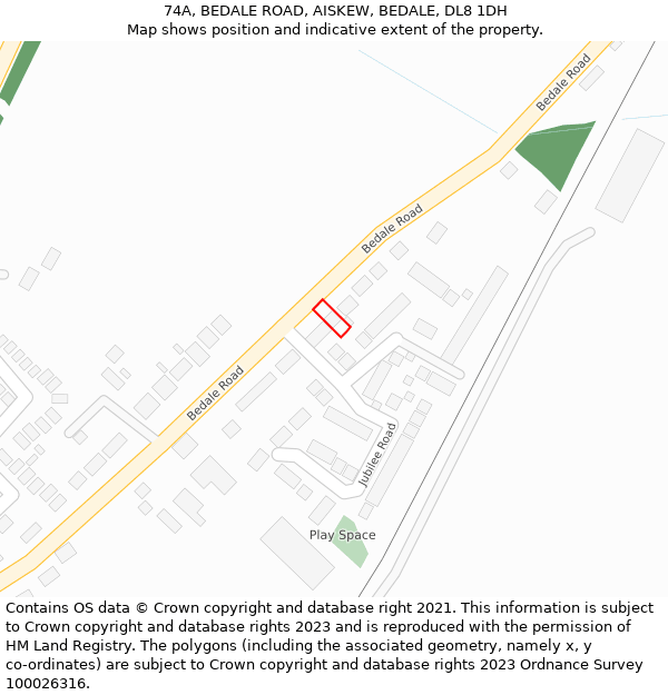 74A, BEDALE ROAD, AISKEW, BEDALE, DL8 1DH: Location map and indicative extent of plot