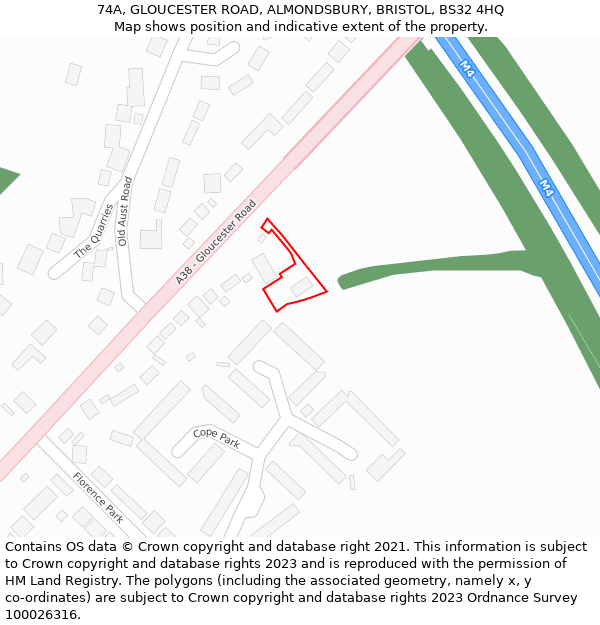 74A, GLOUCESTER ROAD, ALMONDSBURY, BRISTOL, BS32 4HQ: Location map and indicative extent of plot