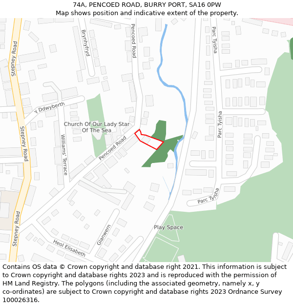 74A, PENCOED ROAD, BURRY PORT, SA16 0PW: Location map and indicative extent of plot