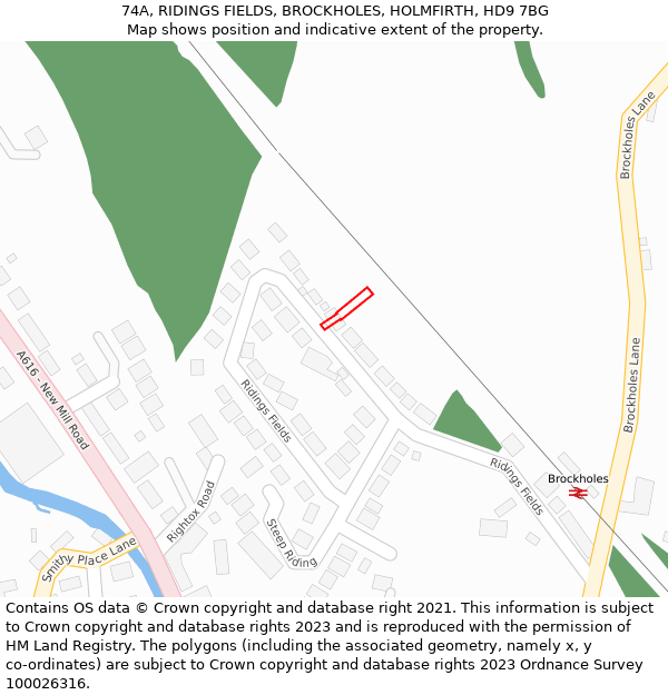 74A, RIDINGS FIELDS, BROCKHOLES, HOLMFIRTH, HD9 7BG: Location map and indicative extent of plot