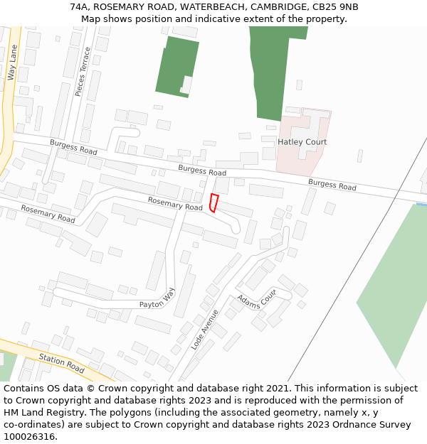 74A, ROSEMARY ROAD, WATERBEACH, CAMBRIDGE, CB25 9NB: Location map and indicative extent of plot
