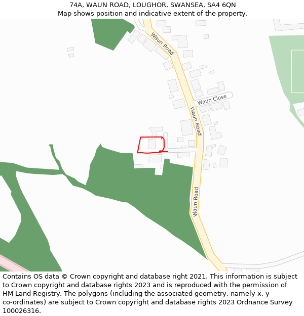 74A, WAUN ROAD, LOUGHOR, SWANSEA, SA4 6QN: Location map and indicative extent of plot