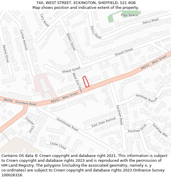 74A, WEST STREET, ECKINGTON, SHEFFIELD, S21 4GB: Location map and indicative extent of plot