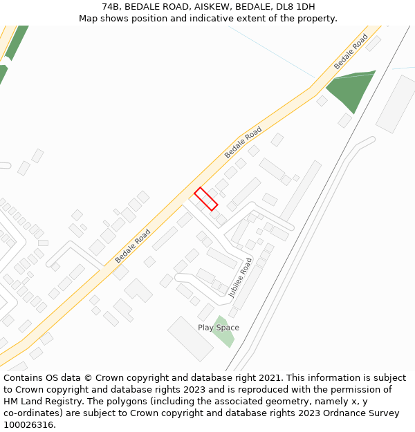 74B, BEDALE ROAD, AISKEW, BEDALE, DL8 1DH: Location map and indicative extent of plot