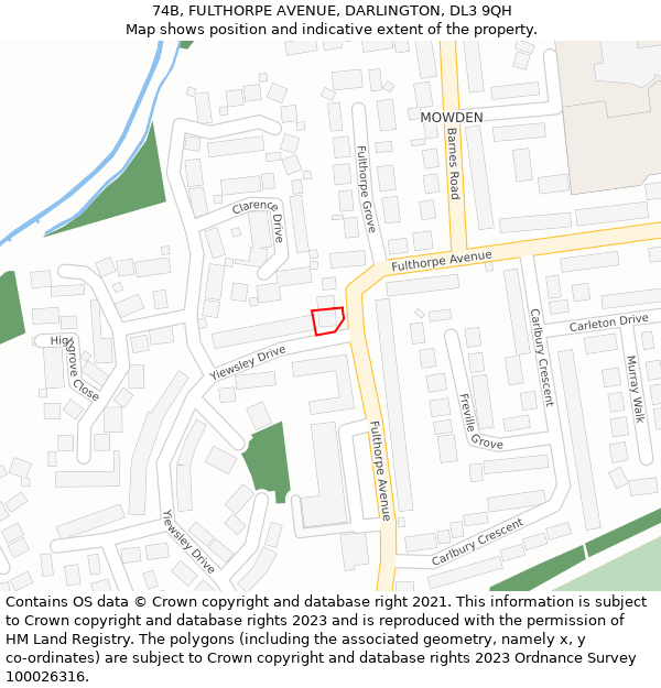 74B, FULTHORPE AVENUE, DARLINGTON, DL3 9QH: Location map and indicative extent of plot