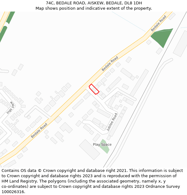 74C, BEDALE ROAD, AISKEW, BEDALE, DL8 1DH: Location map and indicative extent of plot