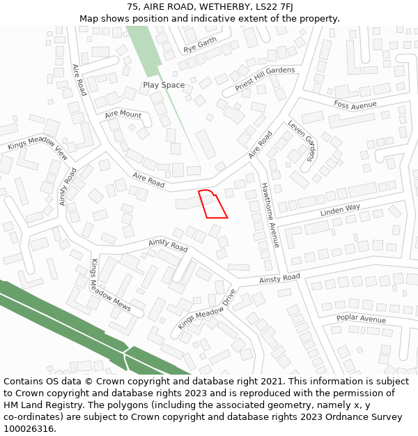 75, AIRE ROAD, WETHERBY, LS22 7FJ: Location map and indicative extent of plot