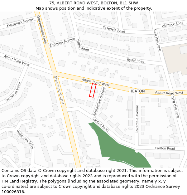 75, ALBERT ROAD WEST, BOLTON, BL1 5HW: Location map and indicative extent of plot