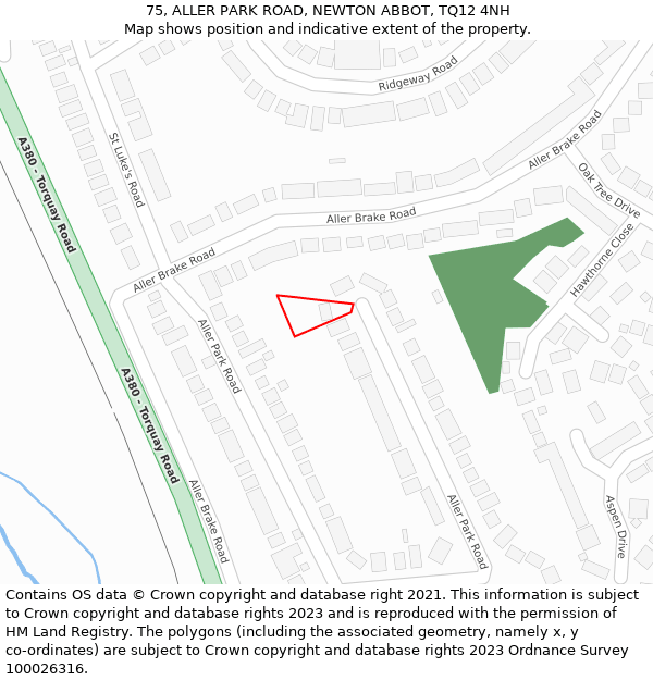 75, ALLER PARK ROAD, NEWTON ABBOT, TQ12 4NH: Location map and indicative extent of plot
