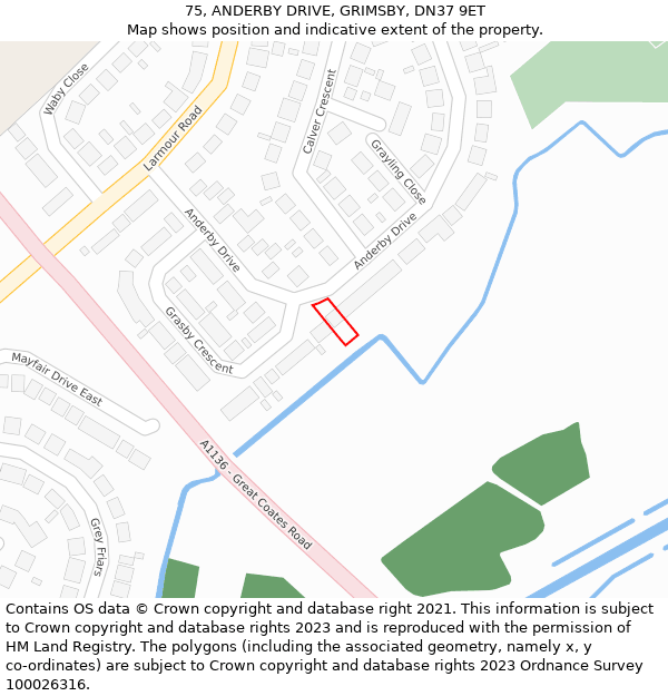 75, ANDERBY DRIVE, GRIMSBY, DN37 9ET: Location map and indicative extent of plot