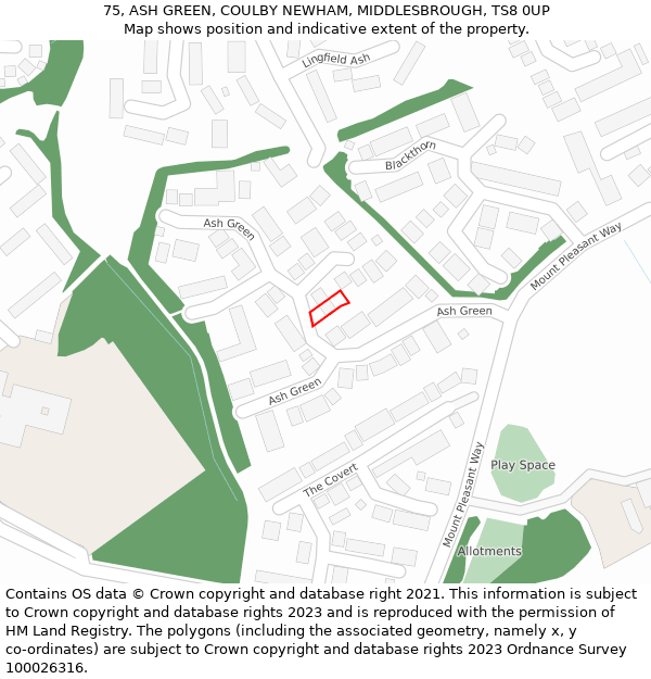 75, ASH GREEN, COULBY NEWHAM, MIDDLESBROUGH, TS8 0UP: Location map and indicative extent of plot