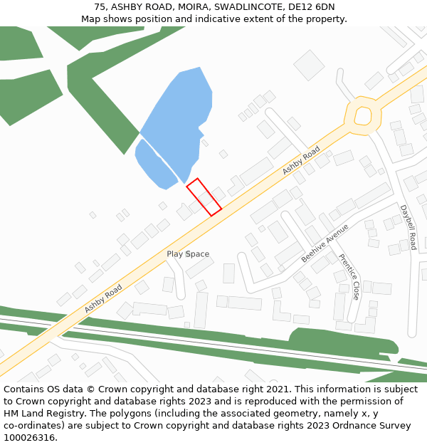 75, ASHBY ROAD, MOIRA, SWADLINCOTE, DE12 6DN: Location map and indicative extent of plot
