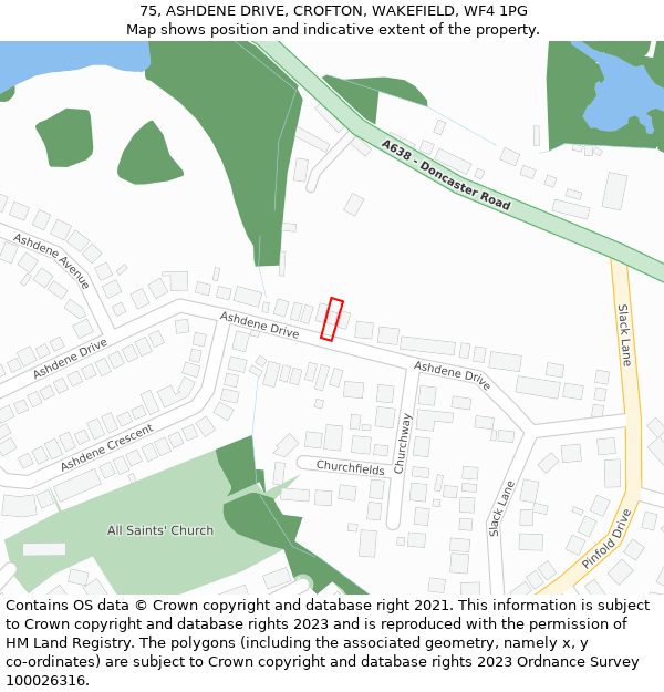 75, ASHDENE DRIVE, CROFTON, WAKEFIELD, WF4 1PG: Location map and indicative extent of plot