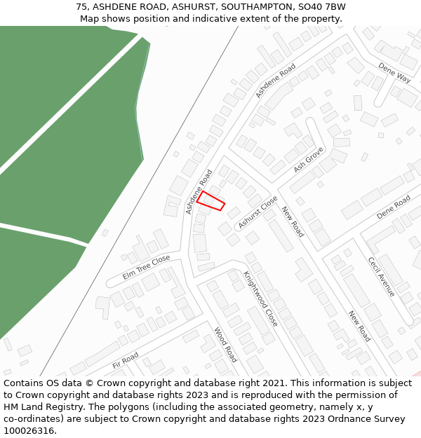 75, ASHDENE ROAD, ASHURST, SOUTHAMPTON, SO40 7BW: Location map and indicative extent of plot