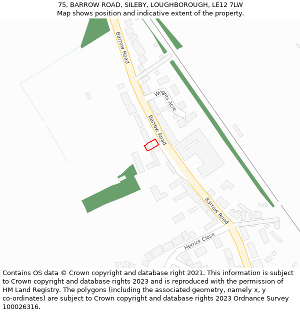 75, BARROW ROAD, SILEBY, LOUGHBOROUGH, LE12 7LW: Location map and indicative extent of plot