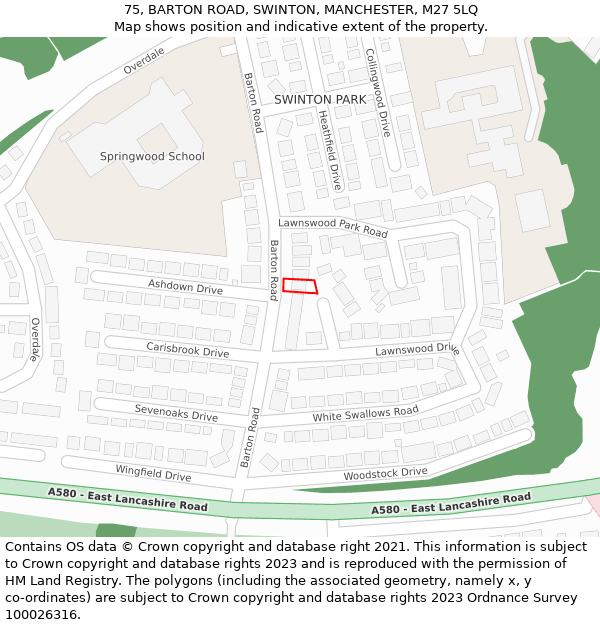 75, BARTON ROAD, SWINTON, MANCHESTER, M27 5LQ: Location map and indicative extent of plot