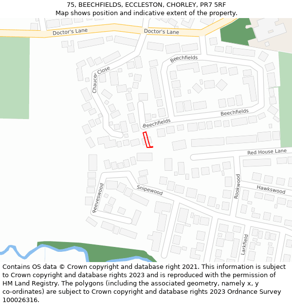 75, BEECHFIELDS, ECCLESTON, CHORLEY, PR7 5RF: Location map and indicative extent of plot