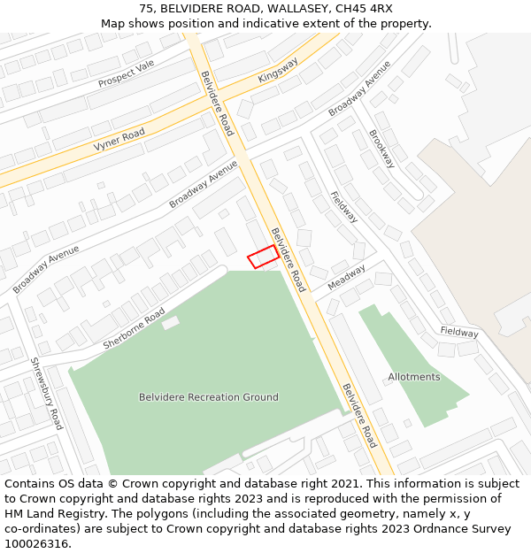 75, BELVIDERE ROAD, WALLASEY, CH45 4RX: Location map and indicative extent of plot