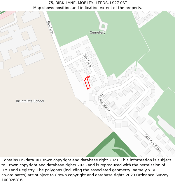 75, BIRK LANE, MORLEY, LEEDS, LS27 0ST: Location map and indicative extent of plot