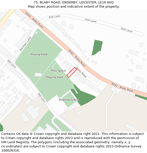 75, BLABY ROAD, ENDERBY, LEICESTER, LE19 4AQ: Location map and indicative extent of plot