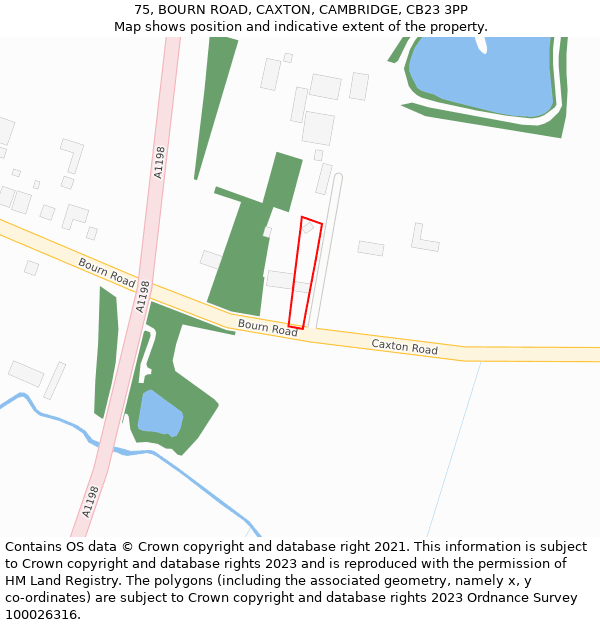 75, BOURN ROAD, CAXTON, CAMBRIDGE, CB23 3PP: Location map and indicative extent of plot