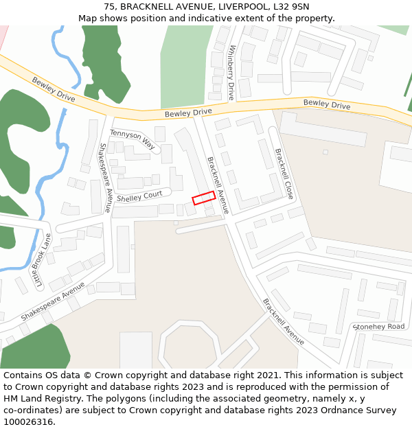75, BRACKNELL AVENUE, LIVERPOOL, L32 9SN: Location map and indicative extent of plot