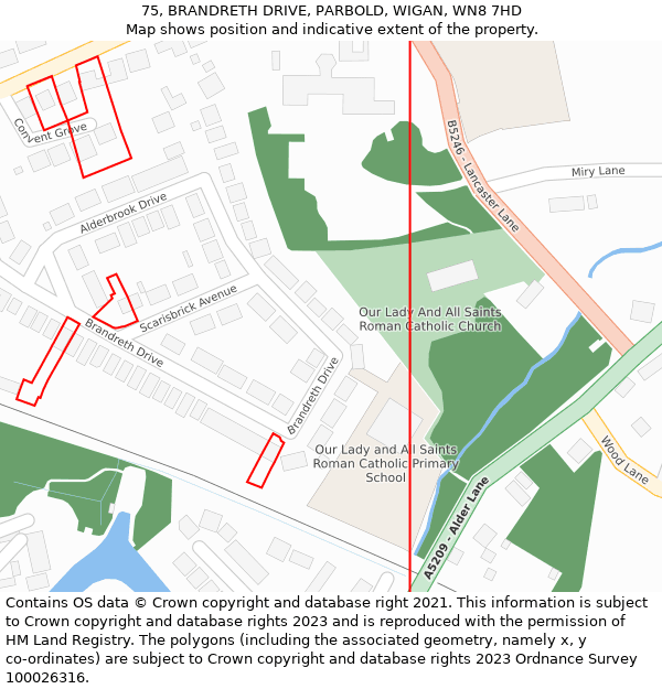 75, BRANDRETH DRIVE, PARBOLD, WIGAN, WN8 7HD: Location map and indicative extent of plot