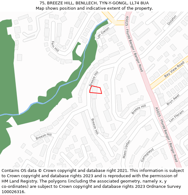 75, BREEZE HILL, BENLLECH, TYN-Y-GONGL, LL74 8UA: Location map and indicative extent of plot