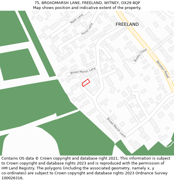 75, BROADMARSH LANE, FREELAND, WITNEY, OX29 8QP: Location map and indicative extent of plot