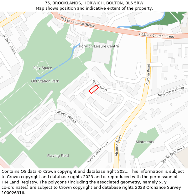 75, BROOKLANDS, HORWICH, BOLTON, BL6 5RW: Location map and indicative extent of plot