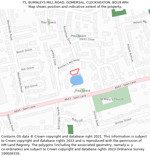 75, BURNLEYS MILL ROAD, GOMERSAL, CLECKHEATON, BD19 4PH: Location map and indicative extent of plot